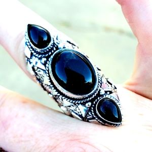 New Huge Black Onyx 925 Silver Statement Ring.